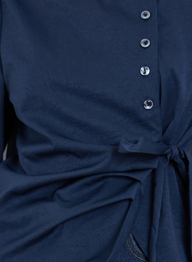 Styli Women Navy Blue Balloon Sleeve Wrap Top - Image 3